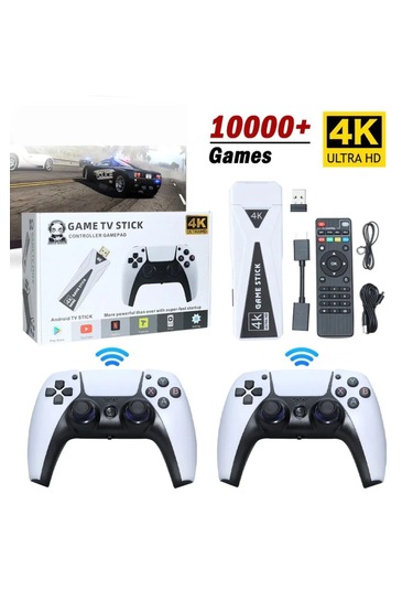 Qasul U10 Android Game TV Stick  + 64 GB Hazıfa Kartı + 2 Kablosuz Oyun Kolu