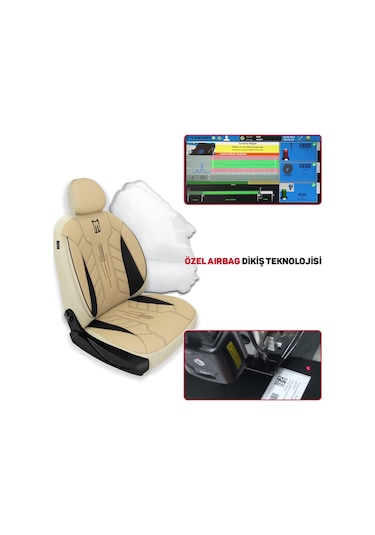 Minderland Fa Serisi - Volkswagen Amarok İle Uyumlu Koltuk Kılıfı, Deri / Bej