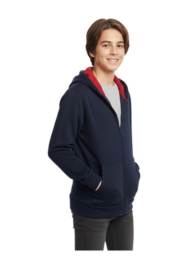 Lacivert Fermuarlı Kapüşonlu Cepli Kız Erkek Sweatshirt Bgl-st05000 Lacivert