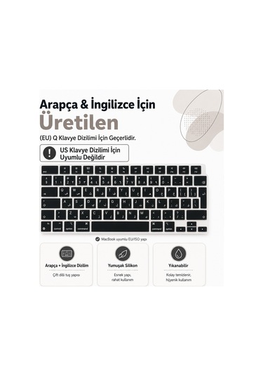 Macbook Air 15.3 İnç M2 M3 M4 M5 A2941 A3114 A3241 A3448 Uyumlu Arapça İngilizce Q Klavye Koruyucu Diğer