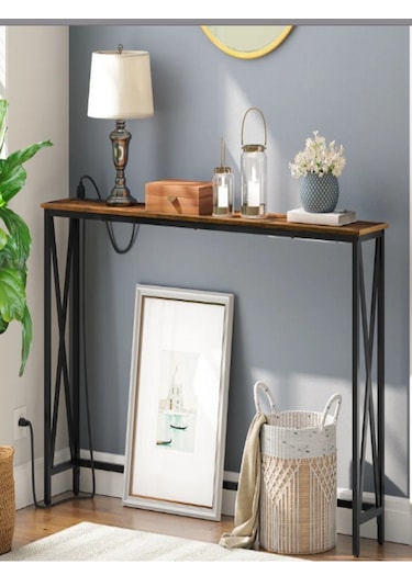 Umutpark Metal Ahşap Dekoratif Dresuar. Ceviz - Siyah