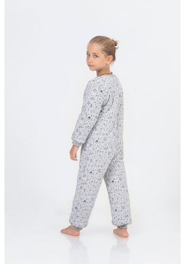 Kız Erkek Çocuk Kalın Elyaf Dolgulu Premium Kalite 2.5 Tog Desenli Uyku Tulumu Açık Gri