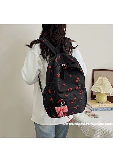 Maxaccess 3 Parça Kiraz Desenli Sırt Çantası + El Çantası + Kalem Kutusu Krem Beyaz