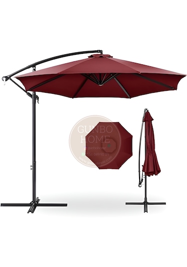 Gunbo Home 3 Mt 8 Kaburga Full Demir 21 Kg Bordo Bahçe Şemsiyes