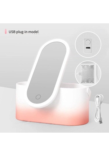 Yifomall Pembe Usb Şarjlı Led Aydınlatmalı Makyaj Aynası Ve Saklama Kutusu