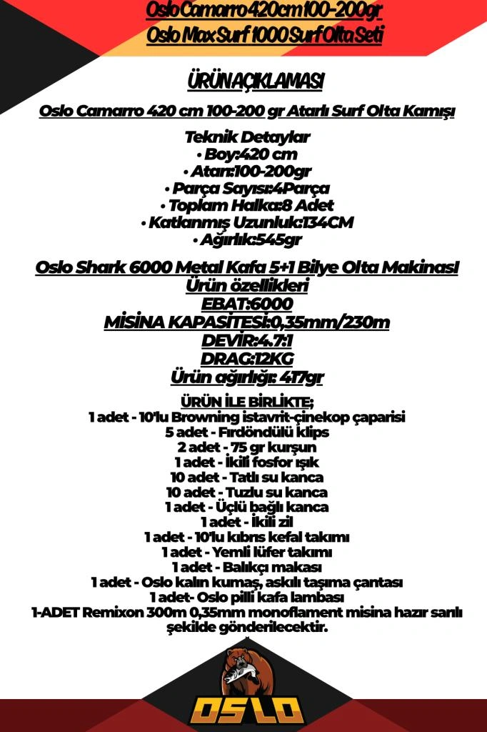 Oslo Camarro 420cm 100-200gr Oslo Surf Max 10000 Surf Olta Seti Standart