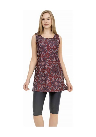 Sıfır Kol Taytlı Yarı Kapalı Mayo 153-507 Bordo Bordo