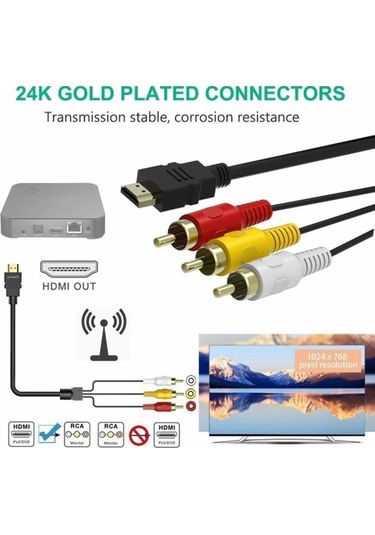 Hdmı - Rca Kablosu 5 Ft/1,5 M Hdmı - 3rca Kablosu Ses Video Av Bileşen Dönüştürücü Adaptör Kablosu