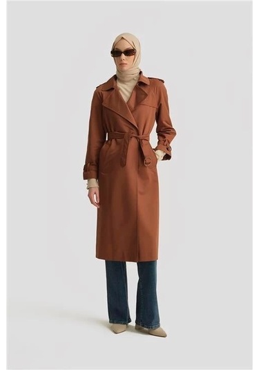Açık Yakalı Klasik Trenchcoat 24k8518 Kahverengi Kahverengi