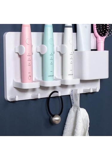 Willowhaven 28cm Banyo Diş Fırçası Tutucu, Izsiz Duvar Montajlı, Kuru Tutun Stand, Beyaz, 27.5 15.5cm 2 Adet Beyaz Gri