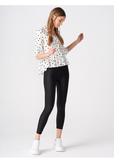 Dilvin 4001 Toparlayıcı Parlak Kumaş Tayt-siyah SiYAH