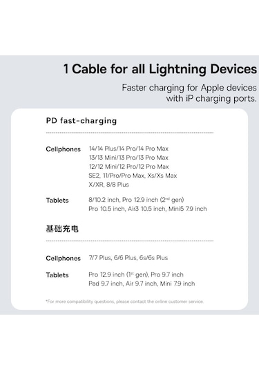 Baseus Cd Serisi Pd20w Usb-c / Type-c - 8 Pin Hızlı Şarj Veri Kablosu, Uzunluk: 1 M