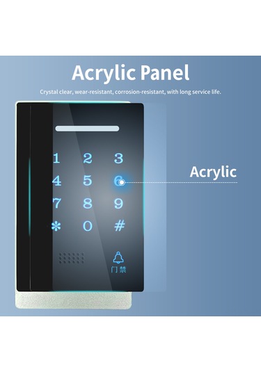 Konesam Siyah Akrilik Abs Erişim Kontrol Paneli - Kart/şifre İle Açma, Mavi Işık, Su Geçirmez, 3 Saniye Hızlı Erişim