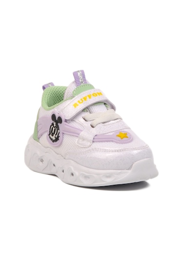 Beyaz Yeşil Cırtlı Işıklı Hafif Kız Çocuk Spor Ayakkabı Ruffon B Beyaz-su Yeşili Çok Renkli