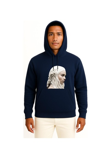 Kapüşonlu Game Of Thrones Daenerys Targaryen Sansa Stark Göğüs Tasarımlı Unisex Sweatshirt Lacivert