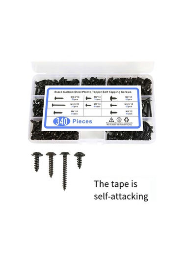 Nayomiglow Siyah Karbon Çelik Kılavuz Vidalar Rondelalı Yuvarlak Vidalar 17x10x3cm