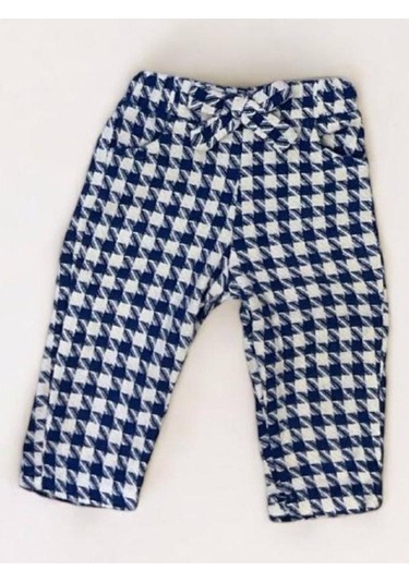 Kız Bebek Dokuma Kazayağı Desenli Ceketli Pantolon Takım-13552 Mavi