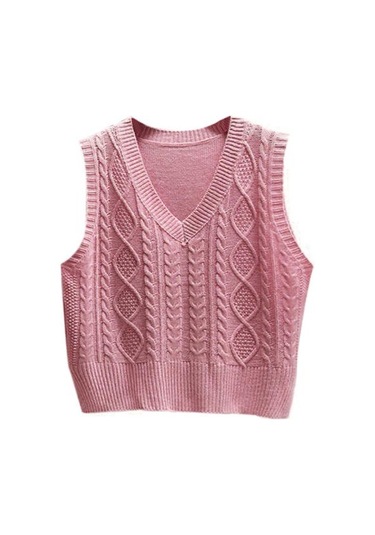 Parti İçin Kazak Yelek Üst Gevşek Kalın Rahat Rahat Eğlence Dış Giyim Pembe