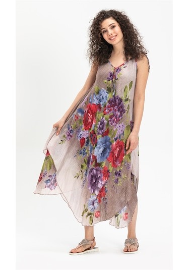 Askılı Vual Afrodit Midi Boy Elbise Gri 6132