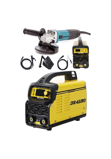 Dragro DRG-200kynk Technology Sarı Çift Kartlı 200 Amper Invertör Kaynak Makinası 3000W Taşlama 2li Set