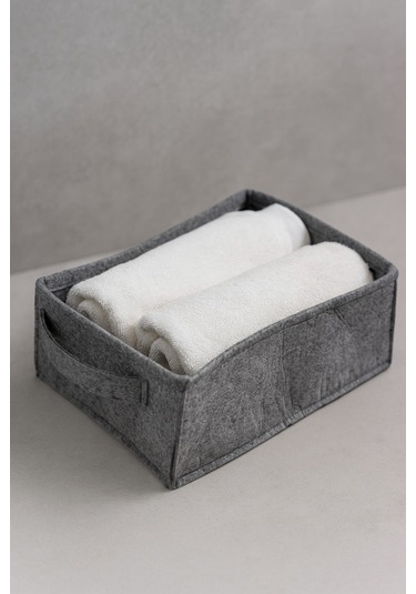 Yunusoğlu Home Dolap İçi Çamaşır Oyuncak Düzenleyici Keçe Saklama Kutusu Sepet Organizer 38x25x13 Cm Gri
