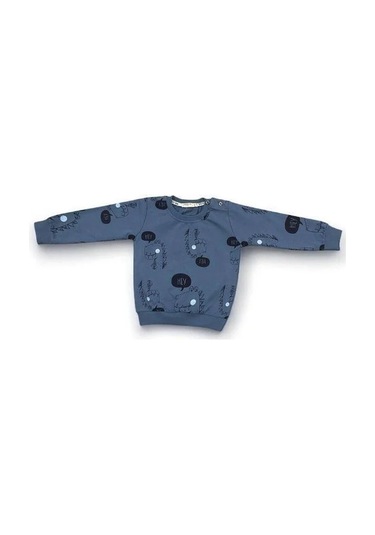 Erkek Bebek Dinazor Baskılı Pamuklu Eşofman Takım-15176 İndigo