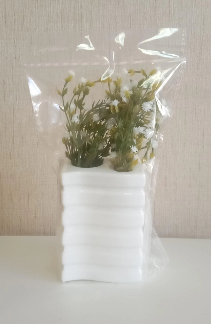 2 Adet Vazo Dahil,vazoda Çiçek,beyaz Yapay Çiçek,vazo Dekoratif Kare Çizgili 8x6x16cm Çok Renkli