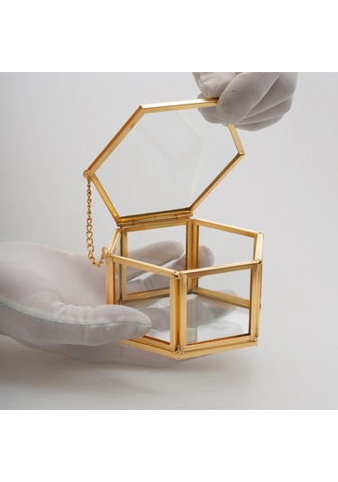 Yüzük Kutusu Cam Pirinç & Gold