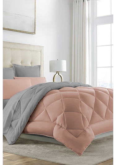 Alla Turca Çift Taraflı Lux Silikon Yorgan - Çift Kişilik Özel Çantalı Pudra-gri