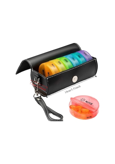 Deri 7 Günlük Hap Düzenleyici İlaç Kutusu Hafta Mark 14 Izgara Vitn Depolama Taşınabilir Tekrar Kullanılabilir Gökkuşağı Hap Kutusu Gökkuşağı,