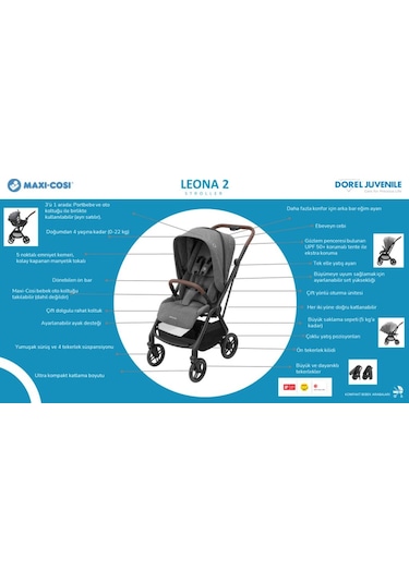 Maxi-Cosi Leona2-Pebble 360 Pro Tek Elle Katlanabilen Çift Yönlü Seyahat Sistem Bebek Araba Truffle