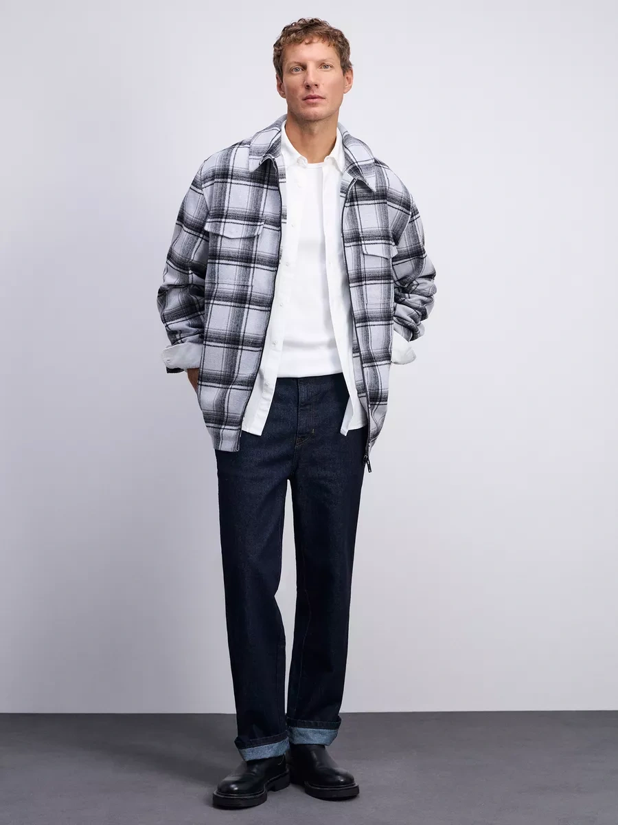 Zarına Kareli Baskılı, Fermuarlı, Mevsim Geçişi İçin Gömlek Ceket 246051626 Beyaz Pırlanta