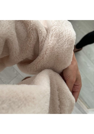 Kadın Crop Boy Yumuşacık Balon Uzun Kol Kapüşonlu Şık Kısa Sweatshirt Bej