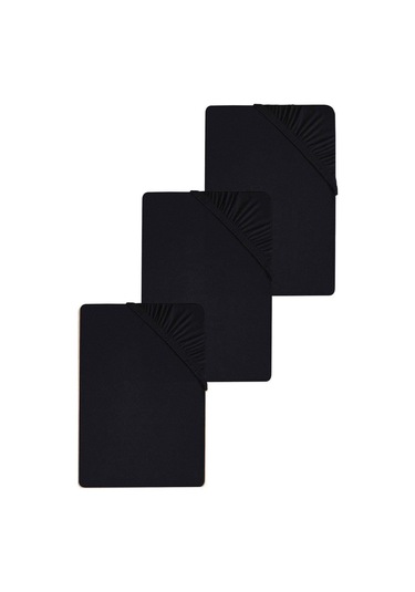 3 Adet Battal Boy Düz Pamuklu Çift Kişilik 200 X 200 Cm Lastikli Penye Çarşaf Siyah