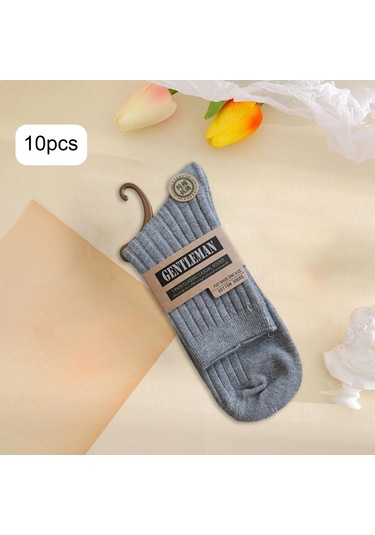 Homyl 10 Çift Erkek Orta Buzağı Çorap Yumuşak Sıcak Gri Gri