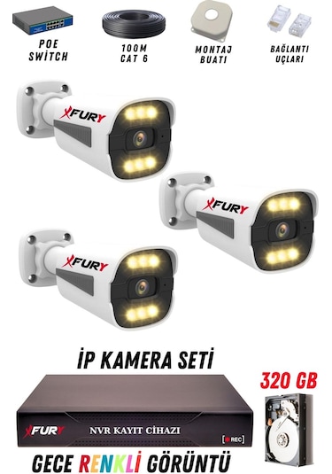 Fury 3 Kameralı Ip Güvenlik Kamerası Seti 4mp Gece Renkli Su Geçirmez 1506 320gb