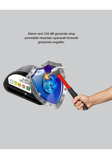 Titreşim Sensörlü Alarmlı Motosiklet Disk Kilidi 14mm Çelik Çift Kilitleme