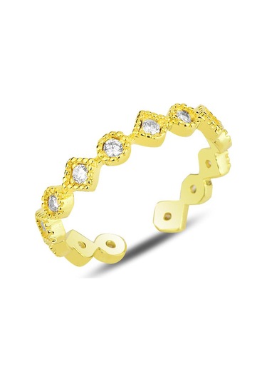 Gümüş Altın Yaldızlı Zirkon Taşlı Ayarlamalı Yüzük Barcode Rose