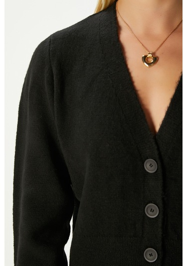 Kadın Bold Yumuşak Doku V Yaka Siyah Triko Hırka 70148 Siyah