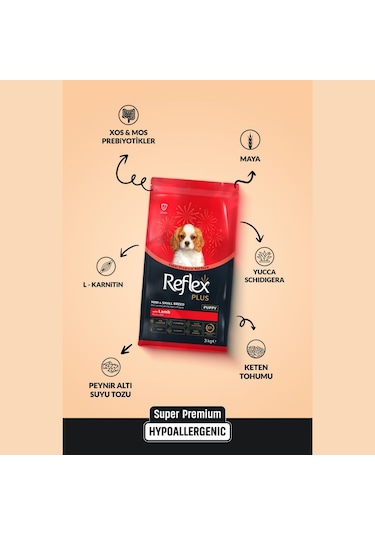 Reflex Plus Kuzu Etli Mini ve Küçük Irk Yavru Köpek Maması 3 KG