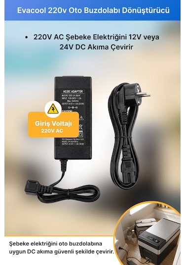 Evacool 220v Oto Buzdolabı Dönüştürücü Adaptör Ev Adaptörü