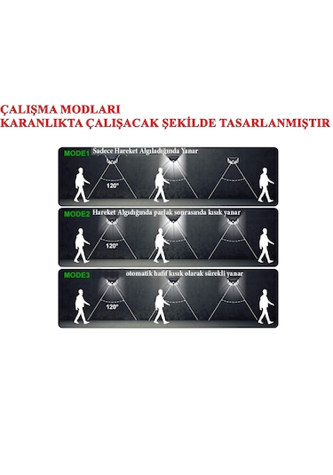 4 Adet 100 Led Solar Sokak Lambası 3 Modlu Güneş Enerjili Lamba