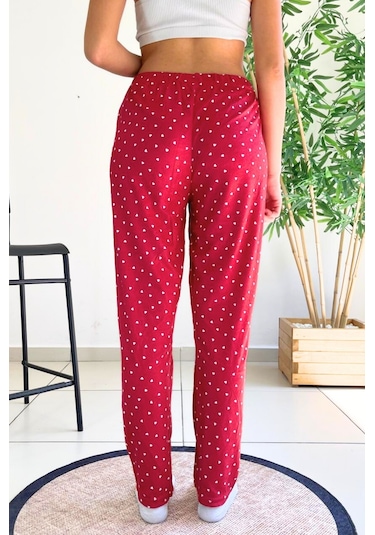 Farya Home Dreamy Soft Kadife Dokulu Desenli Süet Pijama Altı Pantolon Bordo