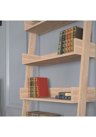 Pasifichome Only Raflı Açık Meşe Merdiven Kitaplık / Duvara Monte Kitaplık