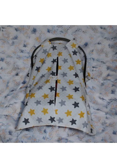 Bebek Puset Örtüsü Çift Katlı Astarlı Puset Örtüsü Sarı Yıldız Desenli Çıt Çıtlı Puset Örtüsü Açık Sarı