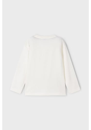 Erkek Çocuk Normal Kalıp Uzun Kollu Dinozor Baskılı T-shirt - Krem Kahverengi