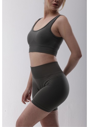 Seamless Gri Normal Bel Kısa Fitted Basic Sporcu Tayt Gri