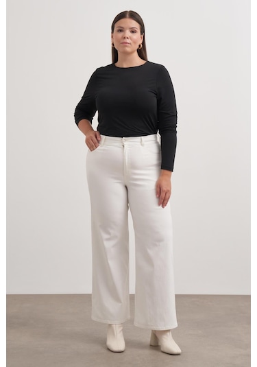 Düz Kesim Dokuma Pantolon-3358 Beyaz