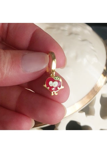 Vaoov 925 Ayar Gümüş Mineli Kırmızı Elma Çocuk Küpe