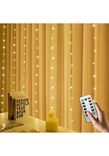 Suofeng 3x3m Usb Kumandalı 8 Fonksiyonlu Led Perde Işığı - 200 Led Islak Beyaz Noel Dekorasyon Işık Zinciri 3x2, Uzaktan Kumanda, Dayanıklı Malzeme